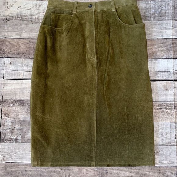 Pia Rucci Dresses & Skirts - 🍃Vintage 90s Pia Rucci Genuine Leather Green Pencil Skirt | 6